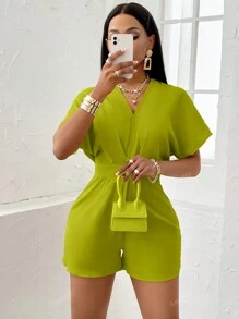 Amarilo Women'S Batwing Short Sleeve Asymmetrical Waist Romper