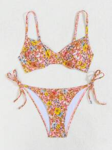 SHEIN Swim 女士花卉印花露背三角比基尼套装、度假比基尼套装、夏季海滩