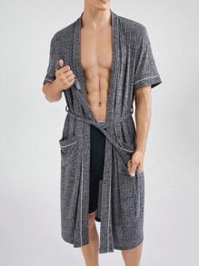 Men Solid Color Simple Style Bathrobe For Daily Wear