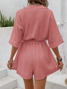 Vivid Eden Ladies' Solid Color Simple Daily Style Overall Jumpsuit With Straps - Baby Pink - View 2