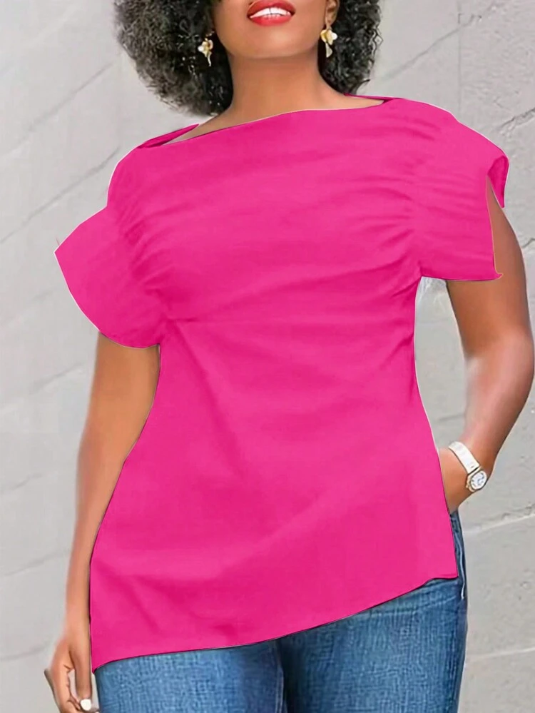 Women's Solid Color Asymmetric Collar Summer Elegant Blouse