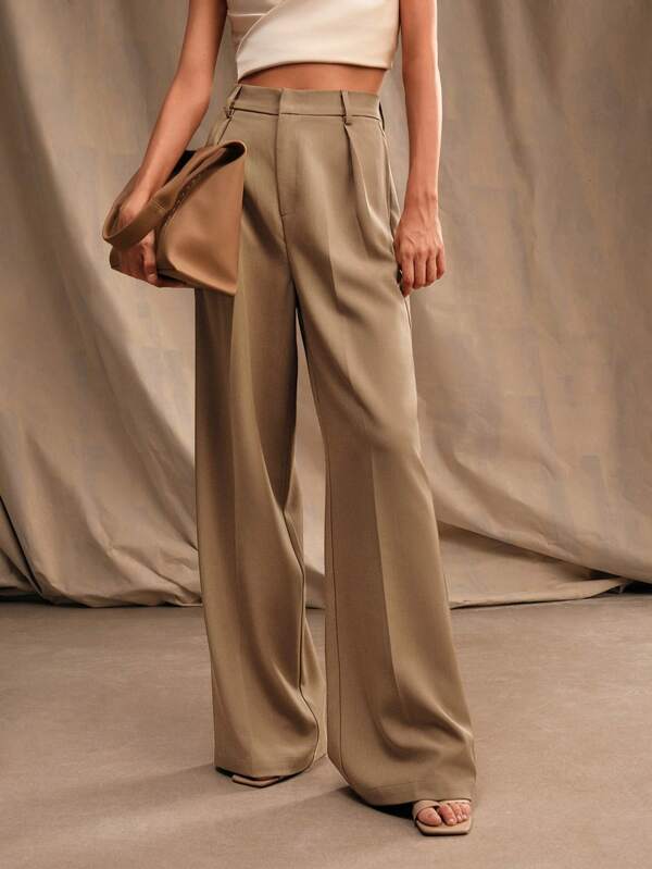 Anewsta Maillard High Waisted Wide Leg Suit Trousers