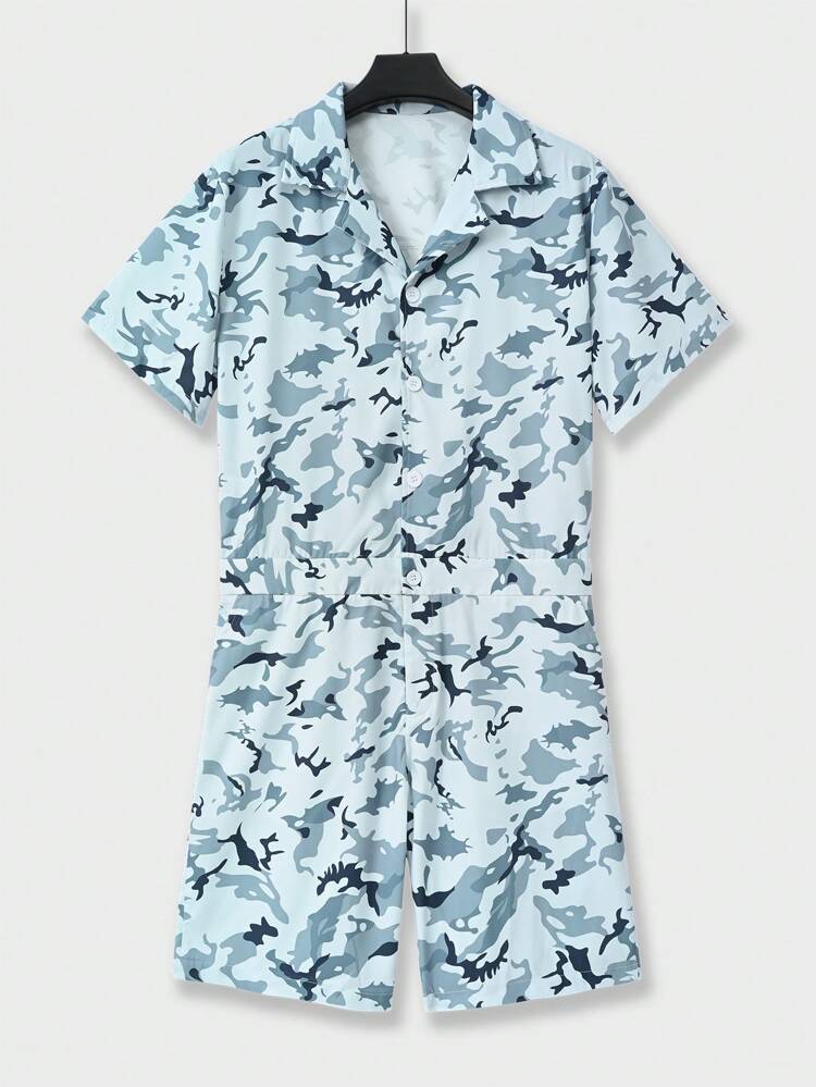 Men's Summer Camouflage Print Short Sleeve Casual Shirt Romper
