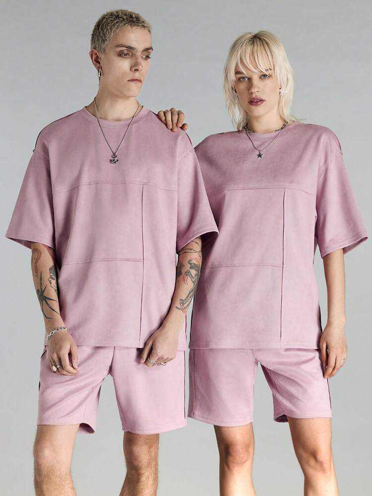 Men's Summer Solid Color Round Neck Short Sleeve Casual T-Shirt And Drawstring Waist Shorts Set