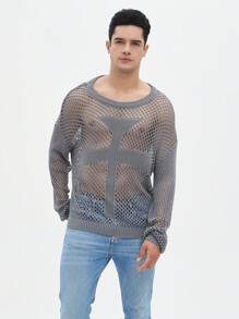 Manfinity EMRG Men's Crochet Simple Solid Color Hollow Out Long Sleeve Knitwear