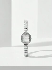 MOTF PREMIUM 女士方形錶盤石英錶,設有銀色鑽石手鏈 - 銀色 - 查看 4