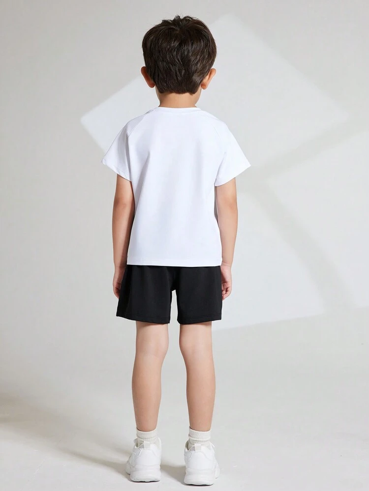 Young Boy Summer Casual Short Sleeve Letter Printed T-Shirt With Color Block Patchwork Shorts Sports Outfits