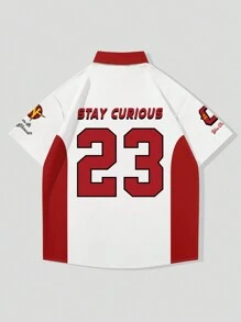 ROMWE MEN Prep Áo Sơ Mi Jersey Ngắn Tay Thường Ngày Cho Nam Có Khối Màu & In Chữ Và Số, Mùa Hè - Nhiều màu - Xem 3