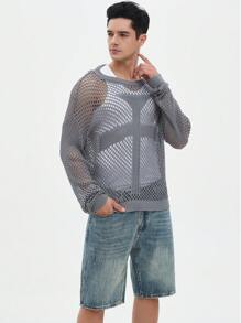 Manfinity EMRG Men's Crochet Simple Solid Color Hollow Out Long Sleeve Knitwear