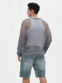 Manfinity EMRG Men's Crochet Simple Solid Color Hollow Out Long Sleeve Knitwear