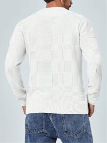 RueChic Men's Solid Color Round Neck Casual Sweater - White - View 2