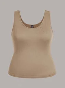 SHEIN LUNE 3 件套休闲纯色圆领修身背心，大码女款，夏季 - 彩色 - 查看 4