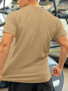 Manfinity Fitness Boyfriend Style Men's Simple Solid Color Short-Sleeved Sports T-Shirt - Khaki - View 2