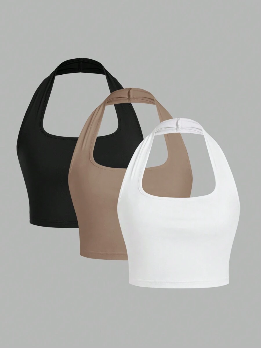 SHEIN EZwear 3 件套女士休闲短款露背背心,夏季 - 彩色 - 查看 1