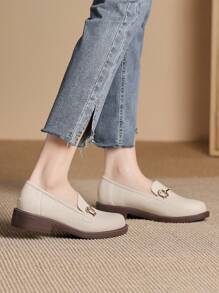 Women's Work Shoes, Fashion Round Toe Apricot Flat Slip-On Loafers Casual Shoes, Suitable For Spring, Autumn & Winter