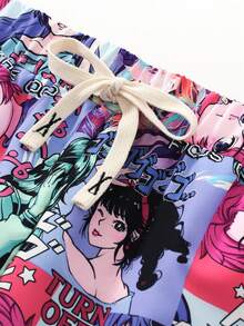 ROMWE MEN Anime 男士動漫印花短褲，適用於春夏日常穿著 - 彩色 - 查看 3