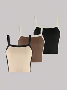 SHEIN LUNE Áo ba lỗ sọc caro màu sắc mùa hè cho nữ (3 chiếc) - Nhiều màu - Xem 3