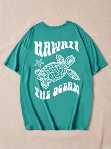 INAWLY Camiseta casual de mujer de manga corta con cuello redondo con estampado de tortuga y letras para el verano