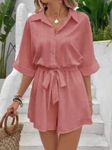 Vivid Eden Ladies' Solid Color Simple Daily Style Overall Jumpsuit With Straps - Baby Pink - View 5