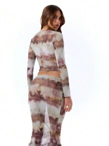 MUSERA Tie Dye Print Long Sleeve Top Summer Vacation Spring - Multicolor - View 2