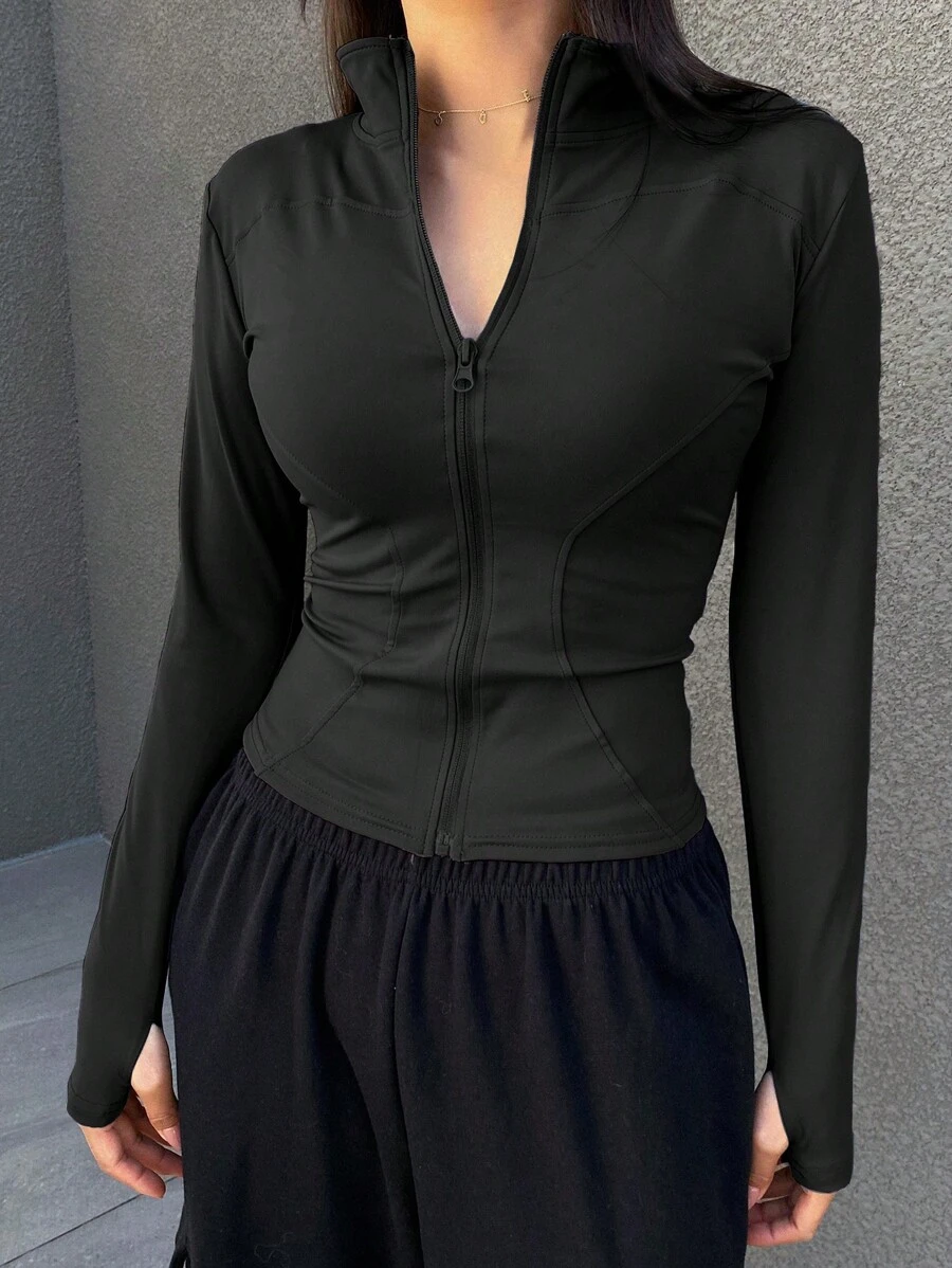 DAZY Ladies' Solid Color Simple Daily Zip-Up Jacket With Long Sleeves