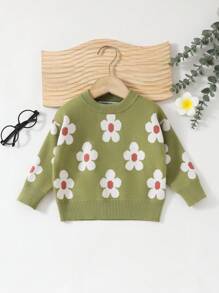 Baby Floral Pattern Jumper - Green - View 1