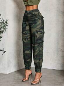 SHEIN Slayr Women's Casual Loose-Fitting Camouflage Jeans With Cargo Pockets And Elastic Cuffs - Multicolor - View 1