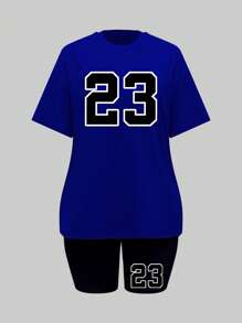 Zolique Women's Fashionable Number 23 Printed T-Shirt And Shorts Set - Multicolor - View 3