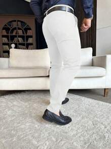 Calvornis Solid Color Business Style Suit Trousers With Pockets - Beige - View 2