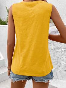SHEIN LUNE Camiseta de tirantes de verano casual de unicolor con cuello en V para mujer - Amarillo - Ver 10