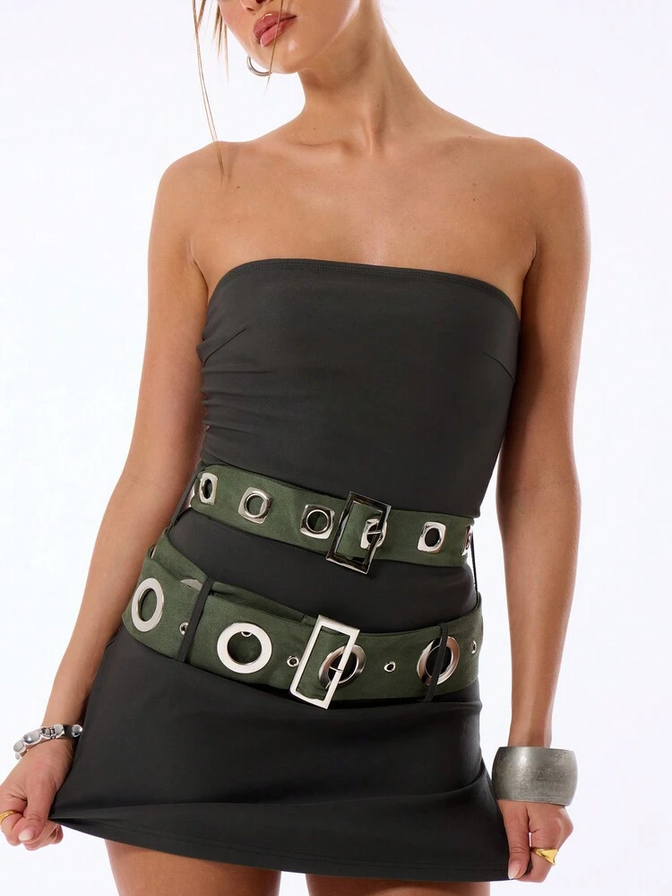 Belt Strap Detail Bandeau Dress Sexy Spring Summer Going Ibiza Outfit, Holiday, Club Outfit, Holiday
