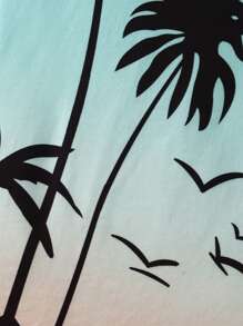 ResortEase Men's Plus Size Coconut Tree Beach Printed Casual Vacation Colorful Sleeveless Tank Top, For Summer