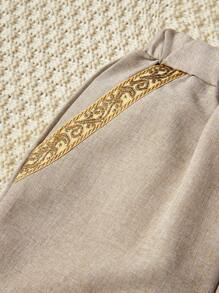 SHEIN Young Boy Formal Stand Collar Short Sleeve T-Shirt And Long Pants 2pcs/Set