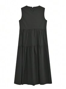 女款無袖圓領連衣裙，適合春夏日常穿著