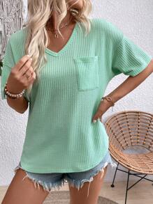 EMERY ROSE Women's Summer Solid Color V-Neck Batwing Sleeve Loose Casual T-Shirt