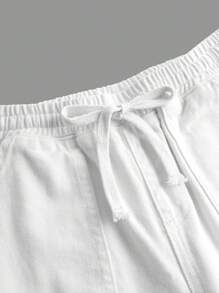 SHEIN Girlism Jeans casual com cordão na cintura e pernas largas para meninas pré-adolescentes com bolso remendado, roupas de verão para meninas