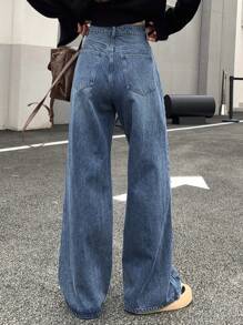 DAZY Women Loose Fit Long Length Wide Leg Jeans With Cat Whisker Design