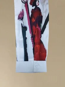 春秋季休闲长袖衬衫，图案印花单扣翻领衬衫，女士服装，长袖上衣