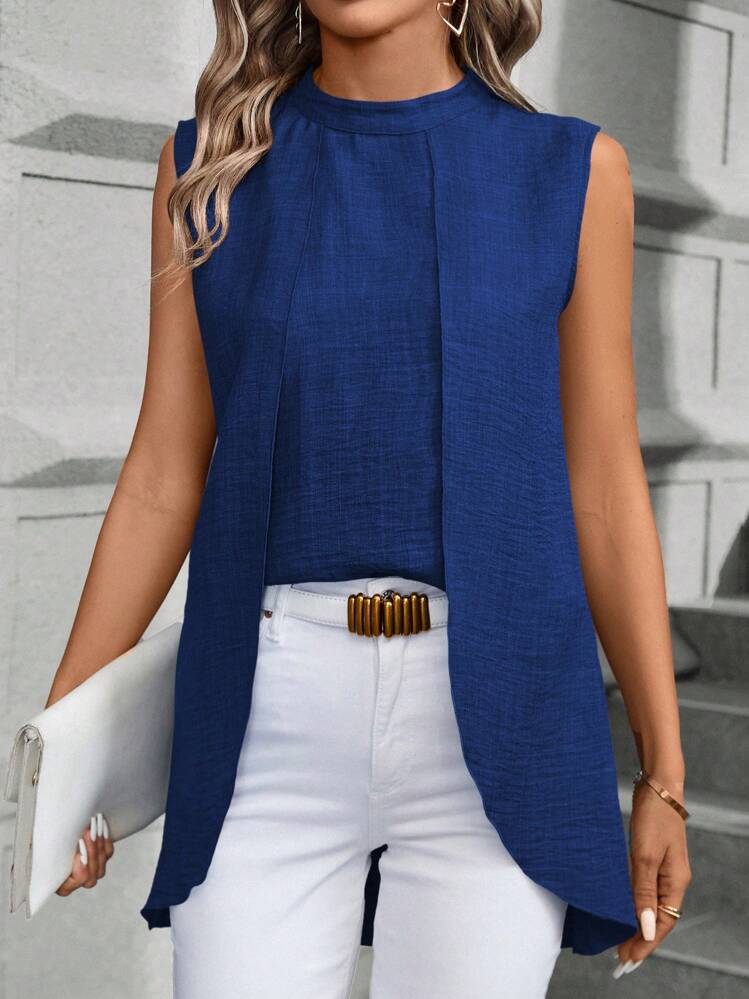 EMERY ROSE Women's Fashionable Solid Color Sleeveless Shirt - Royal Blue - View 6