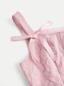 SHEIN Girlism 青少女粉色編織提花卡蜜裙，配蝴蝶結，適用於正式場合 - 粉色 - 查看 4