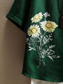 Plus Size Round Neck Floral Summer Casual Shirt