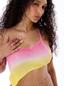 Musera Resort Ombre Knitted Asymmetric Crop Top Summer Beach Resort Summer Holiday Ibiza Outfit