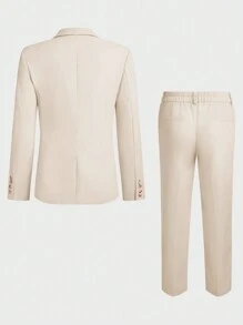 GENTILAND Woven Casual Suit Trousers 2pcs/Set - Apricot - View 2