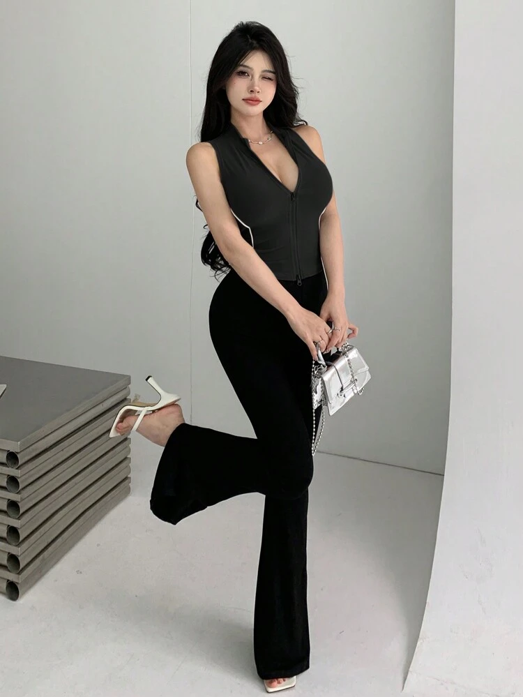 Women's Summer Slim Fit Colorblock Reflective Stripe Tank Top Sexy Women Tops