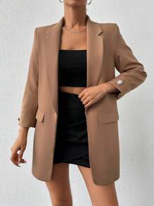 EURMUSE Women's Spring And Autumn Slim Lapel Long Sleeve Daily Commute Suit Jacket - Mocha Brown - View 5