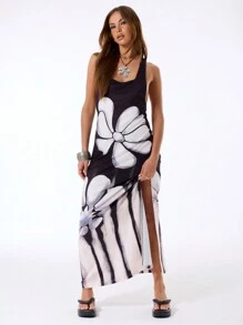 MUSERA 印花长款连衣裙，优雅春夏度假派对婚礼宾客夏季优雅长裙 - 白色 - 查看 4