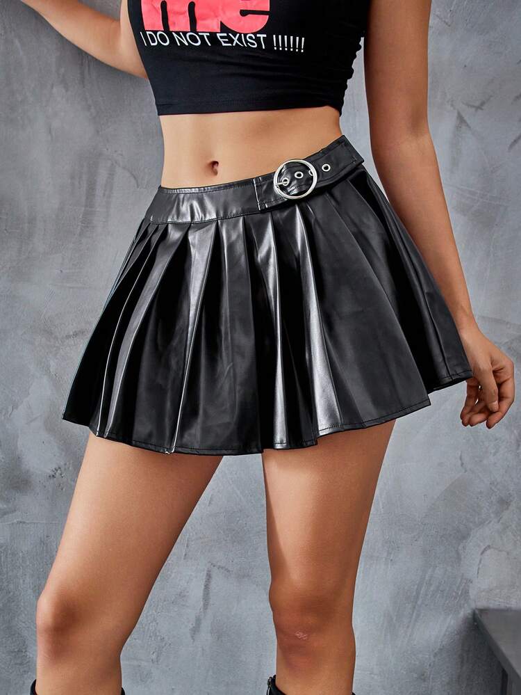 Women's Summer Fashionable PU Pleated Mini Skirt