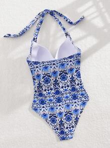 SHEIN Swim 1 pieza Sostén push-up para mujer con estampado aleatorio, inalámbrico, para verano