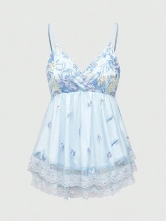 Fairycore Top de malla para mujer con decoración de encaje