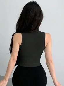 Camiseta de tirantes de mujer de ajuste ceñido con bloques de color y rayas reflectantes, top sexy para mujer - Negro - Ver 3